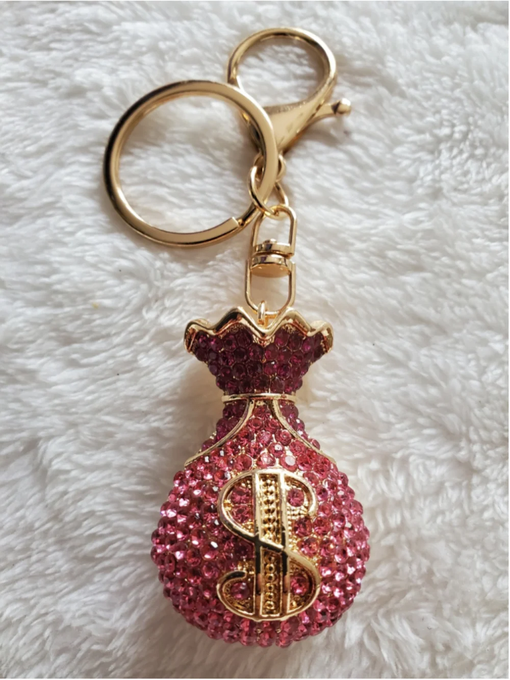20s,50s 100s cash.... Money Bag Keychain Pink and Gold